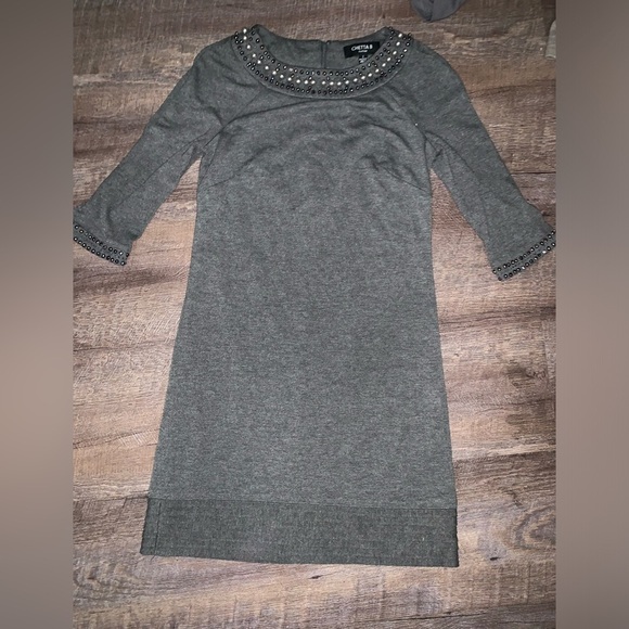 Chetta B Dresses Charcoal Chetta B Sunhee Beaded Shift Dress - Picture 1 of 6